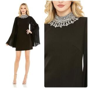 Mac Duggal Black Mini Dress with Silver Embellishments